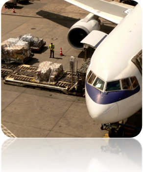 Cargo aircraft being loaded on the apron