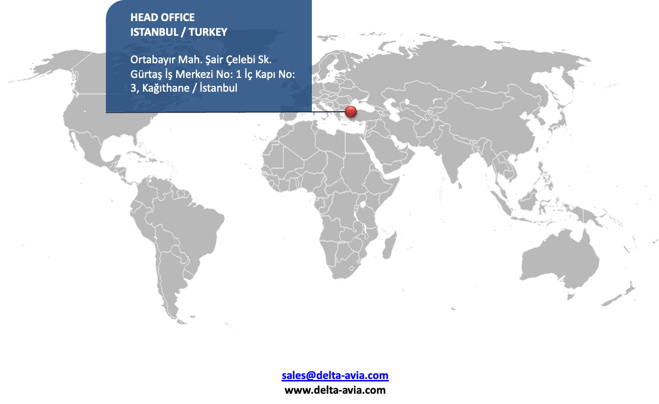 World map highlighting Delta Omega Group head office in Istanbul, Turkey